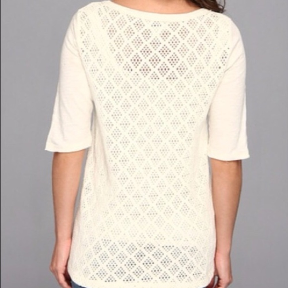 Lucky brand cream color net back short sleeve blouse size large